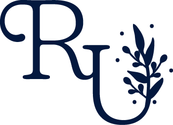 An illustration of R and U with a botanical element