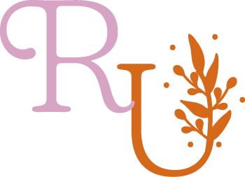 Stylized purple and orange logo featuring the letter R and an orange botanical branch