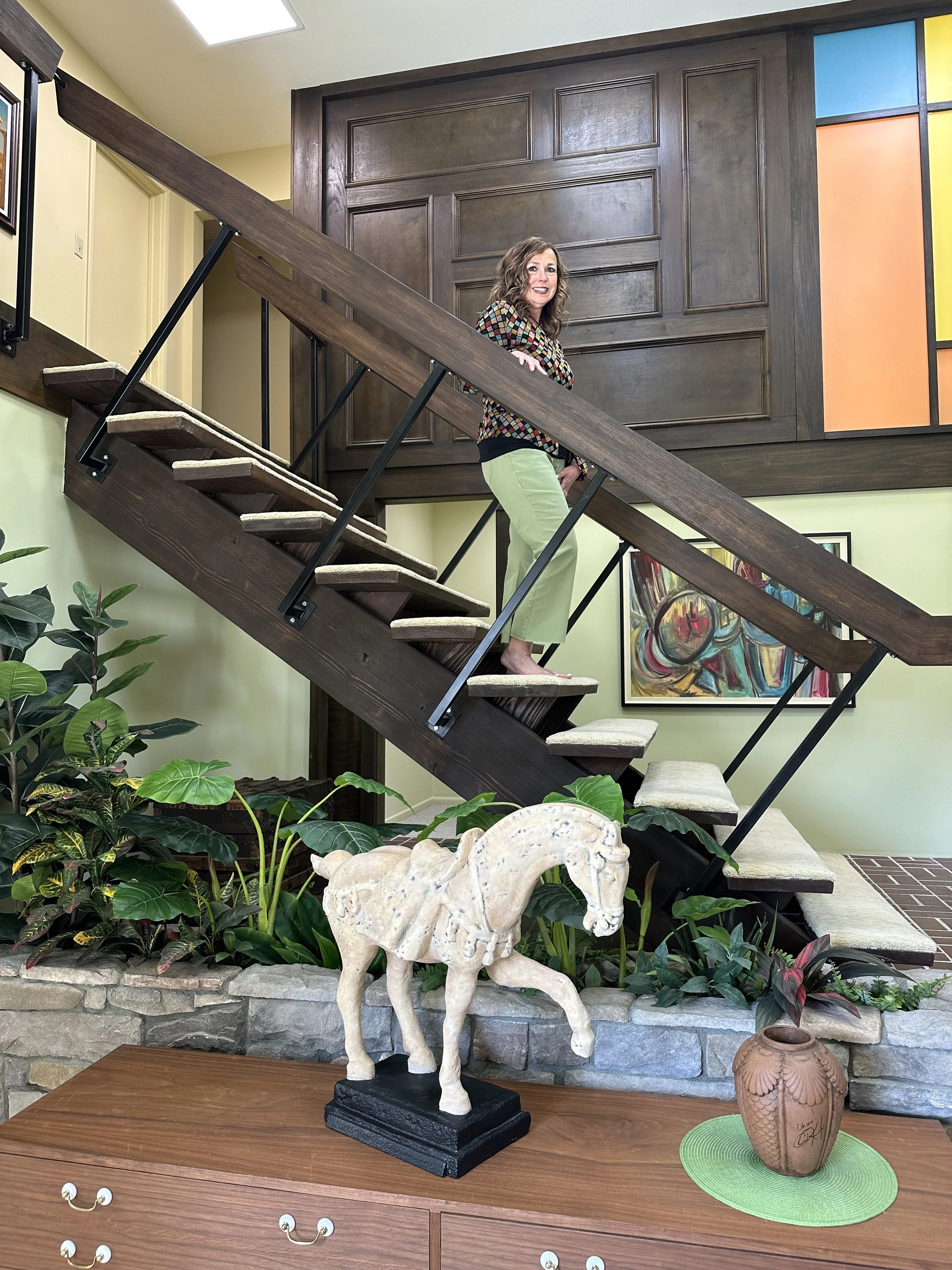 Missy on the iconic stairs.