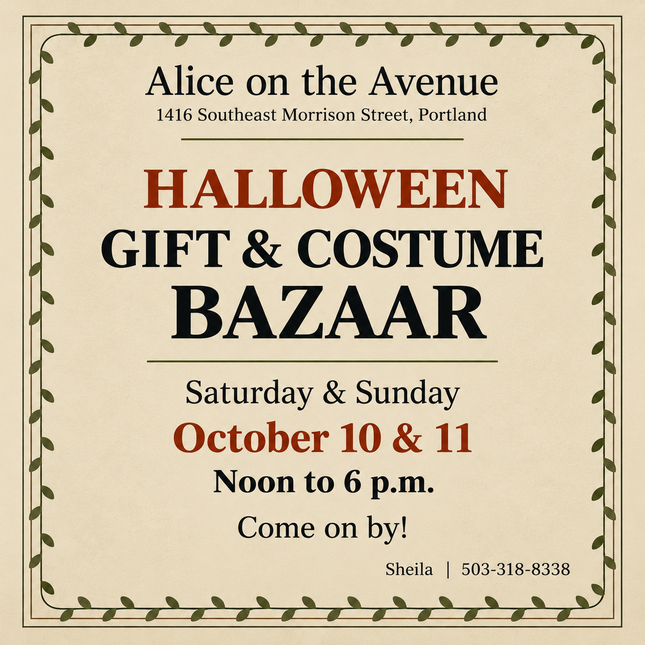 Halloween Bazaar (Saturday)