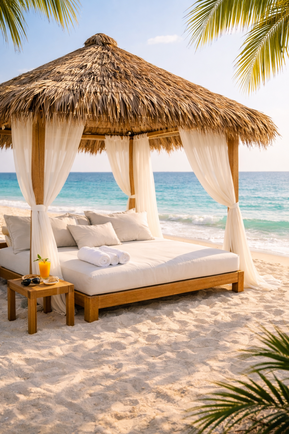 Bali bed beside a tropical beach