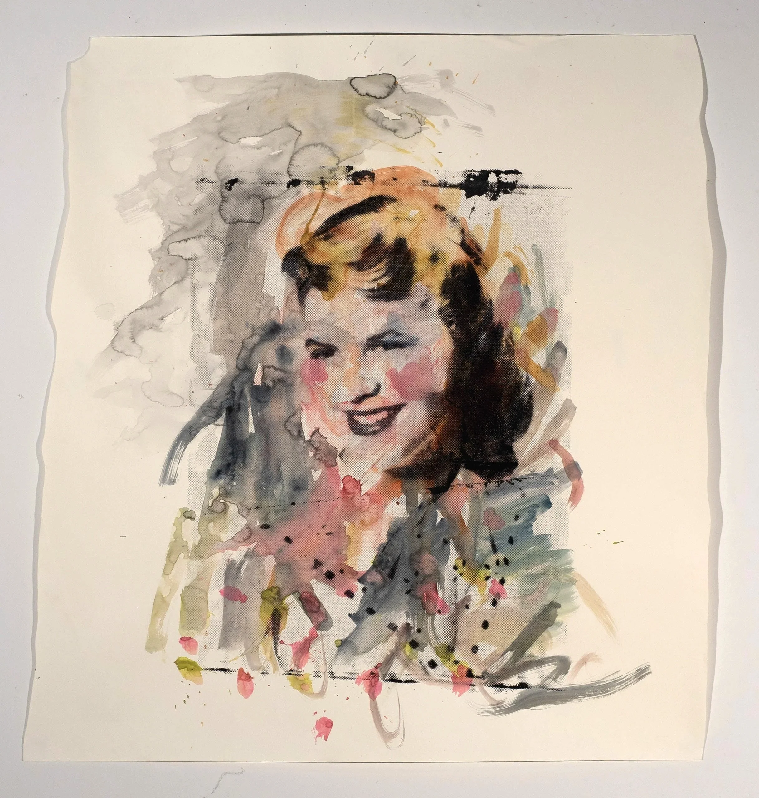 2025, silkscreen and watercolor on paper, 42 x 43 in.