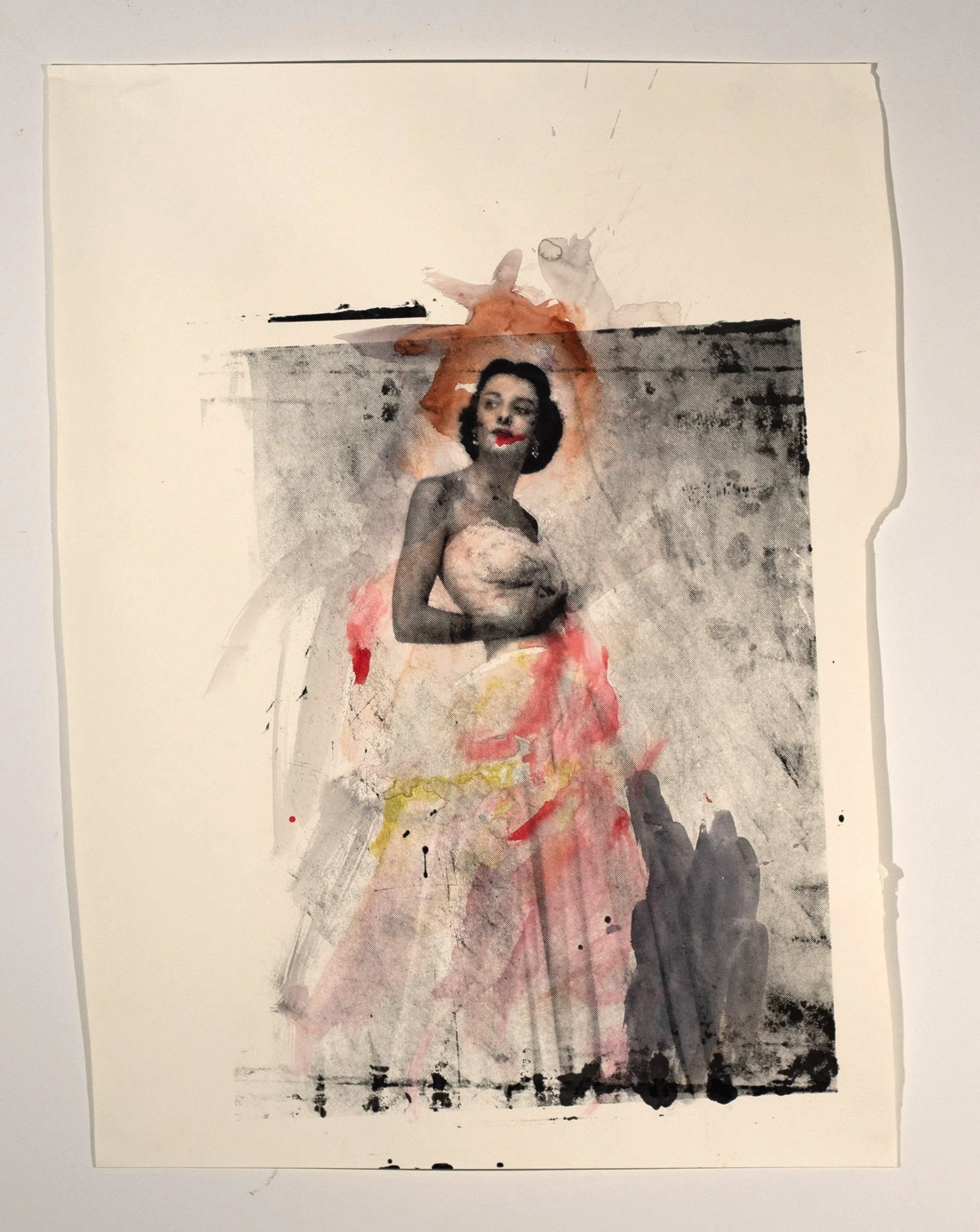 2025, silkscreen and watercolor on paper, 42 x 43 in.