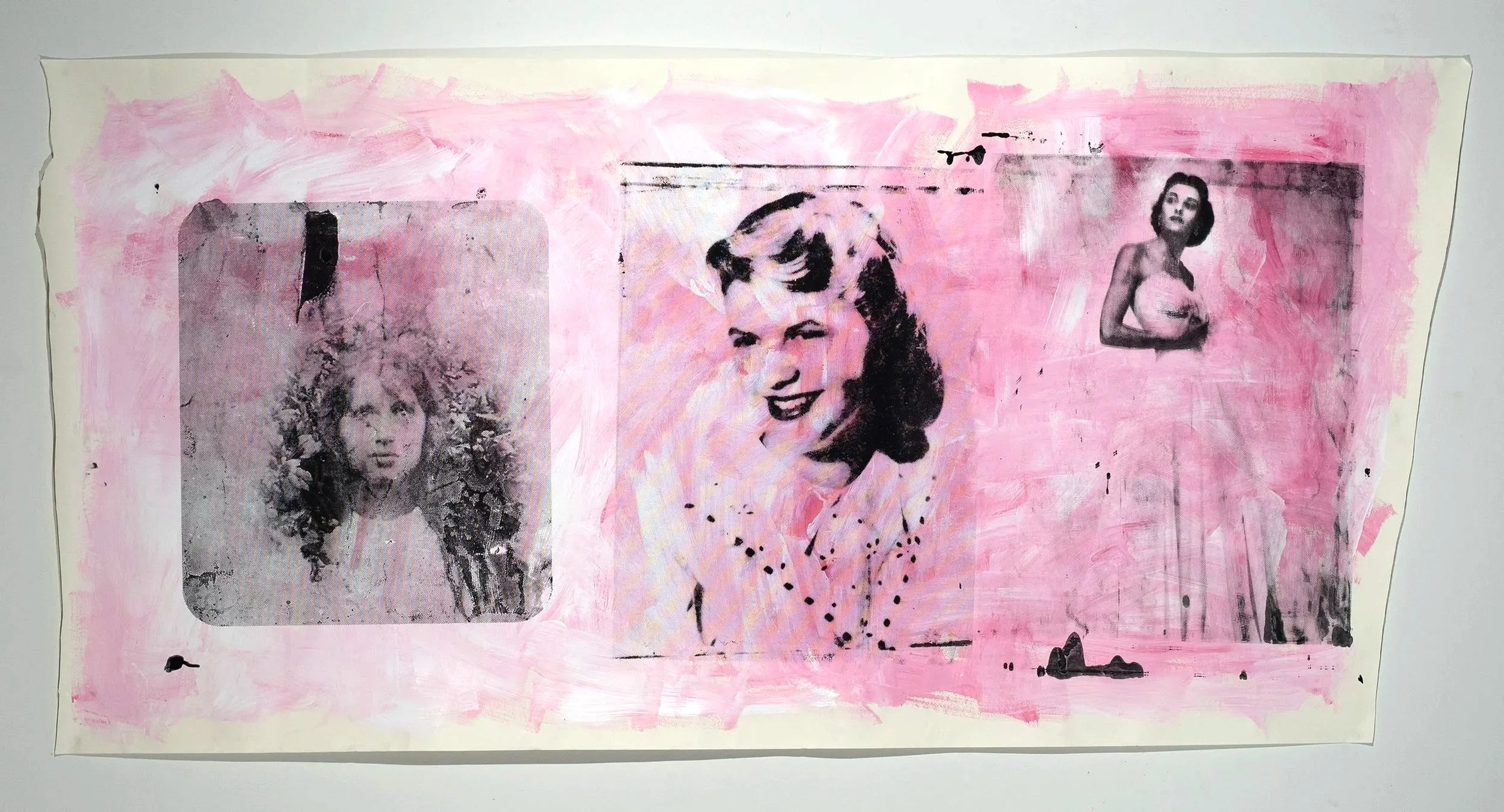 2025, acrylic and silkscreen on paper, 42 x 87 in.