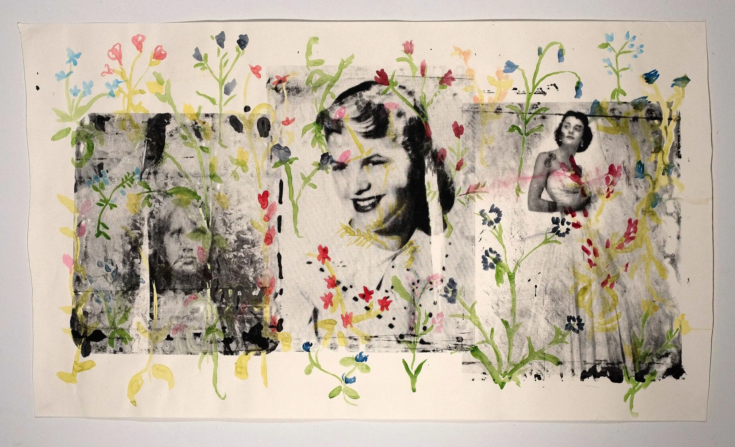 2025, watercolor and silkscreen on paper, 42 x 73 in.
