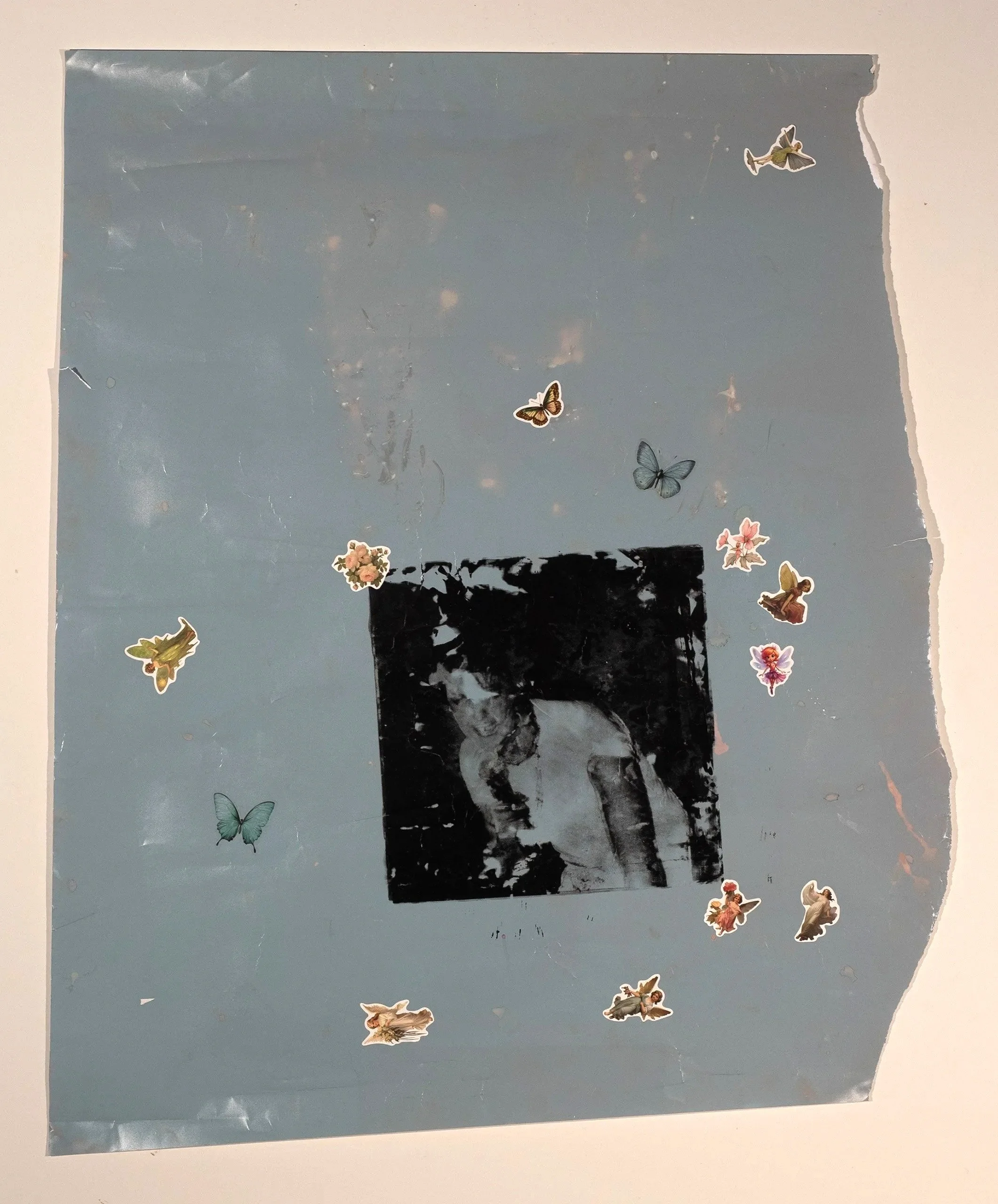 2025, silk screen with stickers on paper, 41 x 33 in.