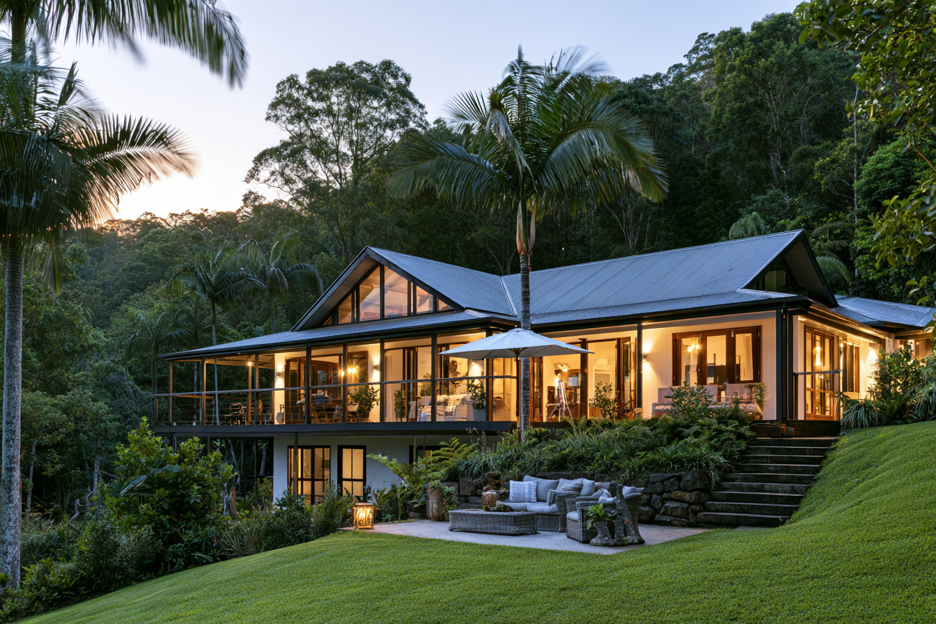Premium Hinterland home with expansive architectural glass and tropical landscaping