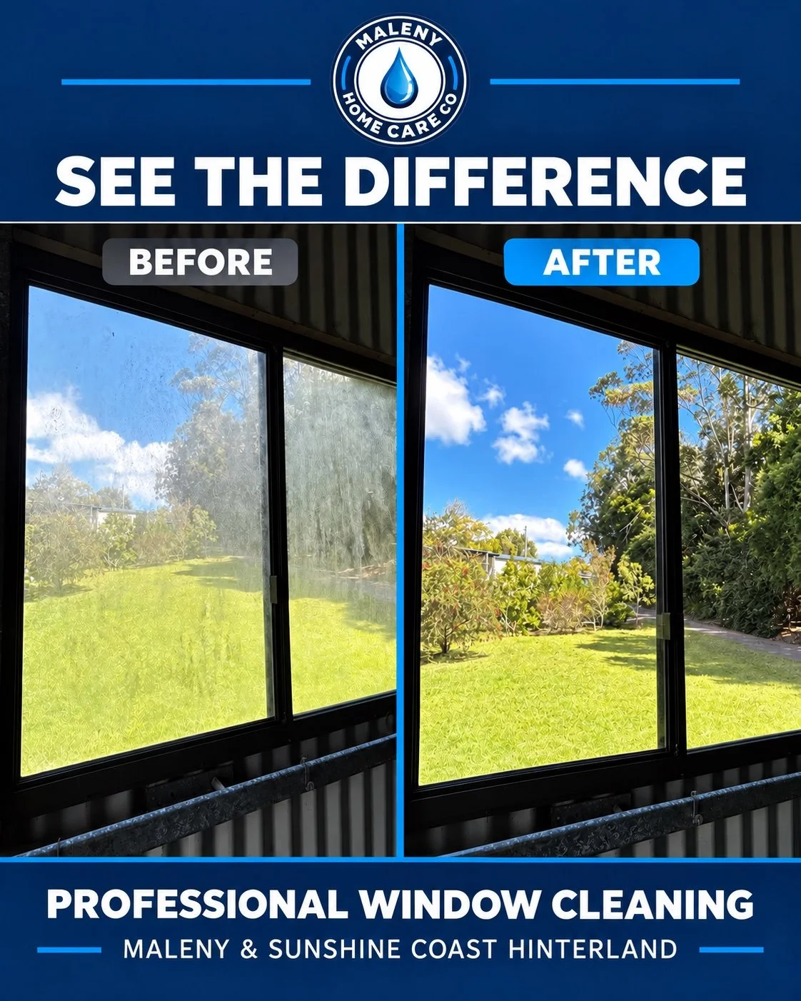 Genuine MHCC before-and-after result showing glass before and after professional window cleaning