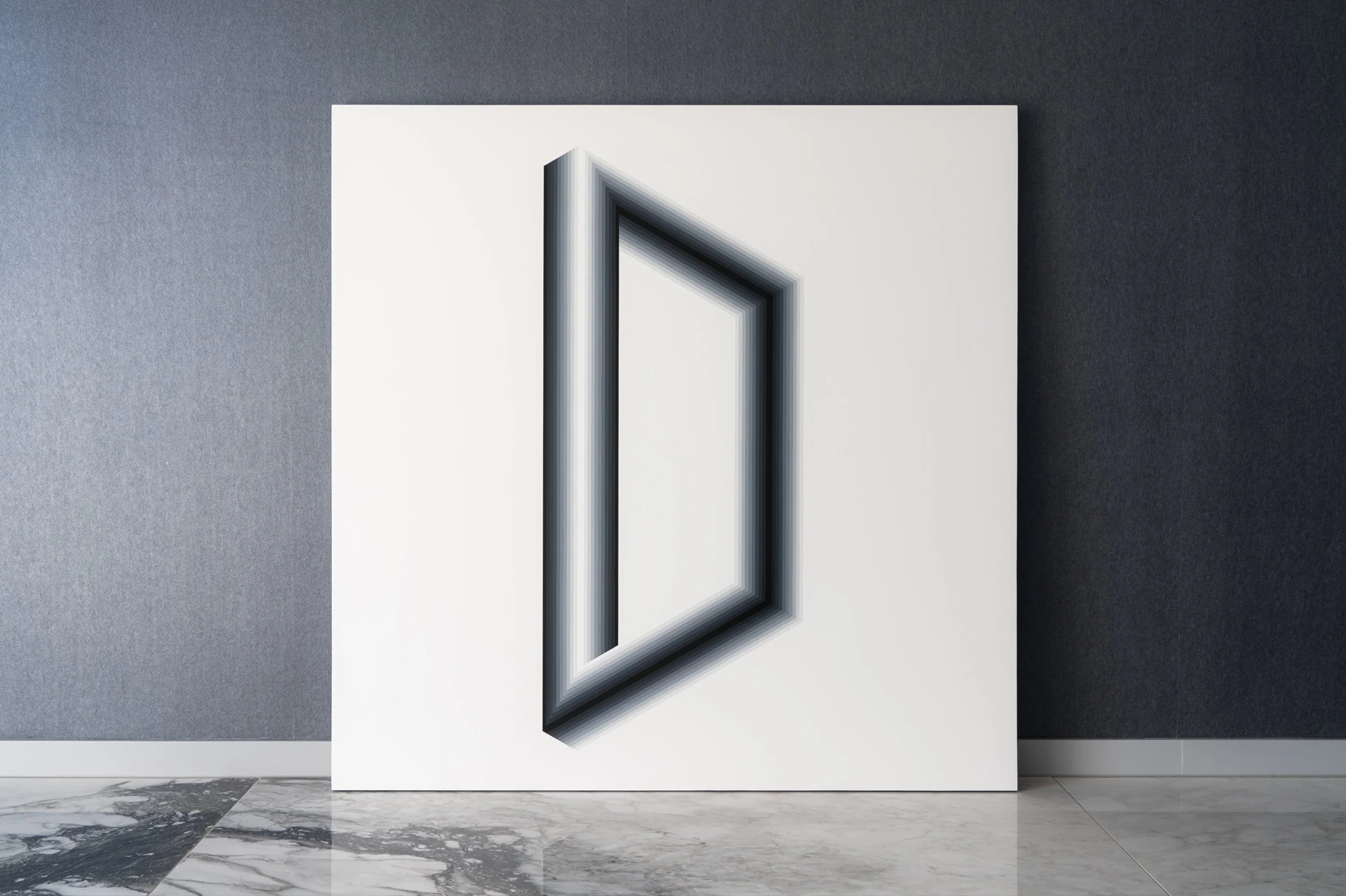   MISSHAP(P)EN FOLD— Ghost      Category:  &nbsp;Optical Painting   Year of Execution:   2022   Dimension:  &nbsp;100cm x 100cm x 2.7cm   Technique and Material:   Acrylic on Wooden Panel   Concept Code:    Structure of Perception Perceptual Illusion