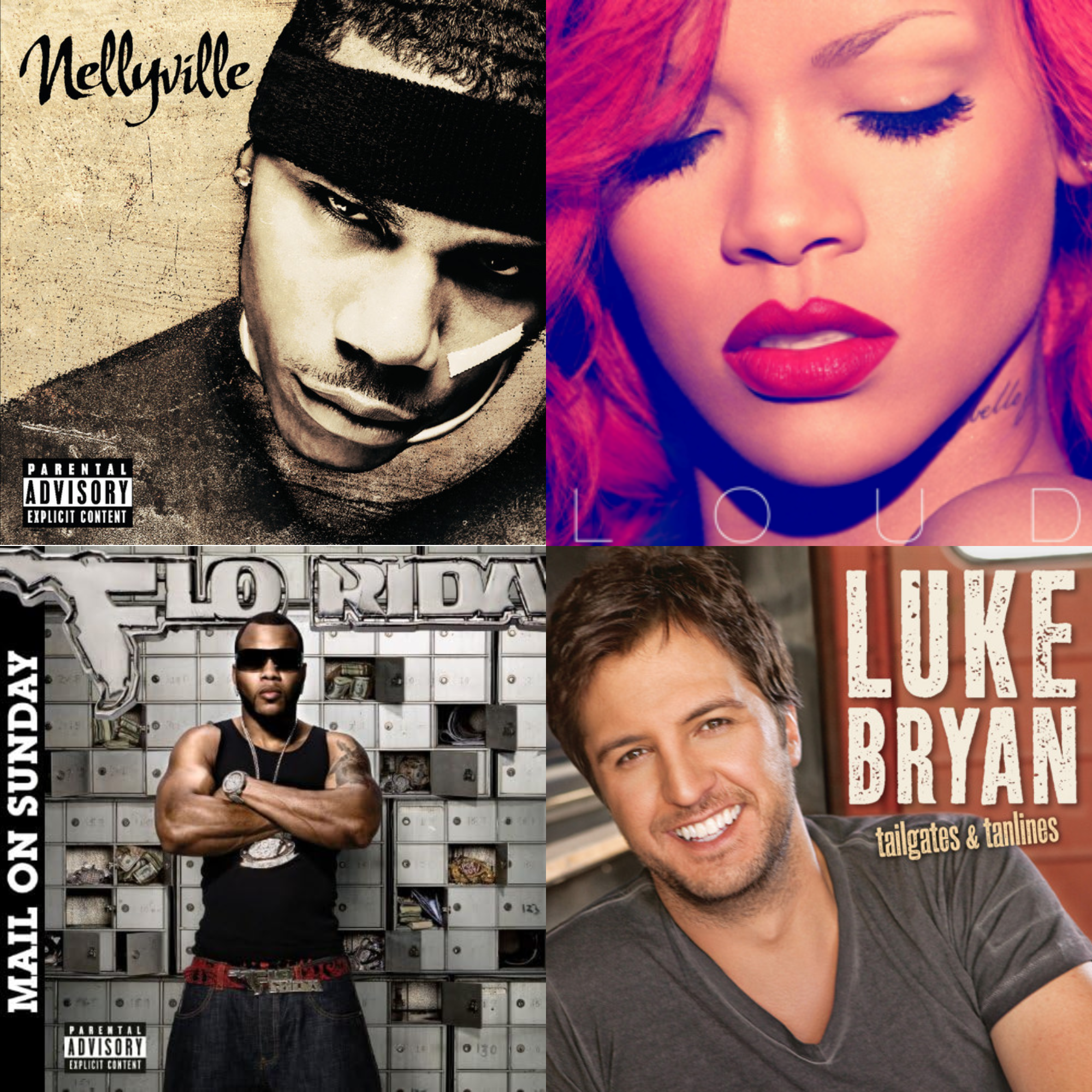 Collage of four different music album covers featuring diverse people and various styles.