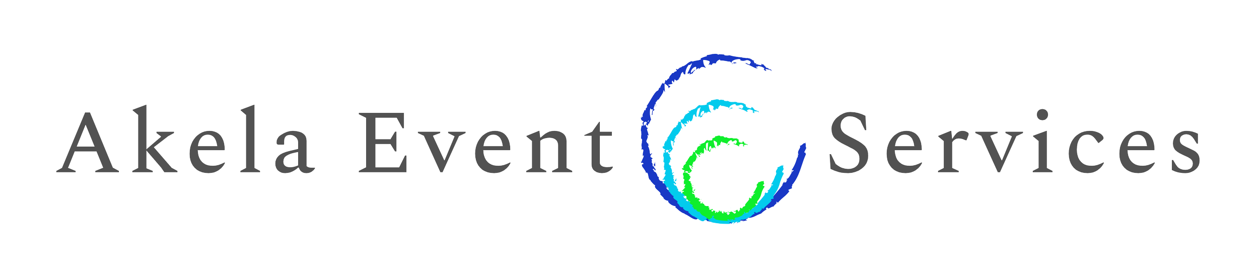 Logo for Akela Event Services featuring a circular design with blue, green, and dark blue segments.