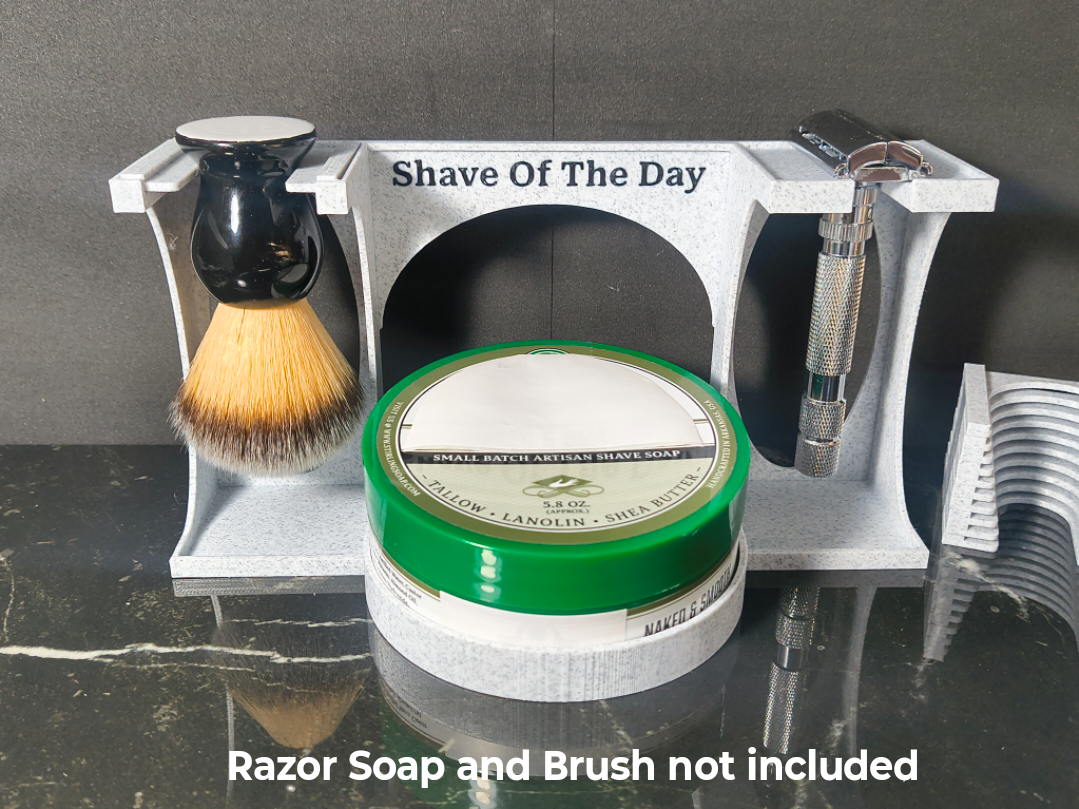 Safety Razor Brush Soap Stand with Trays - SOTD - Shave Of The Day - Personalized - 3D Printed