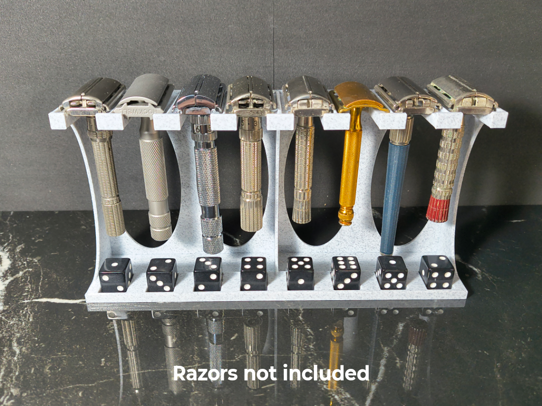 8 Slot Double Edge Safety Razor Stand with Dice Tray - 3D Printed