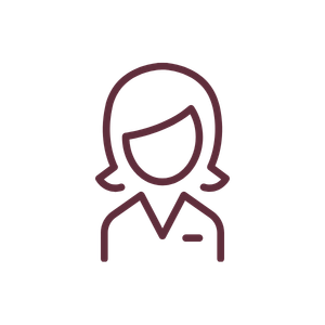 Outline drawing of a person with shoulder-length hair, wearing a collared shirt with a small pocket.