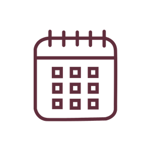 Icon of a calendar with a grid of squares indicating dates.