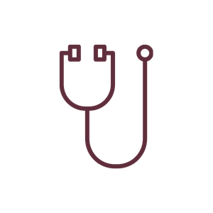 Outline of a stethoscope with a hoop on the end of the tube.