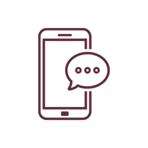 Outline of a smartphone with a speech bubble icon on the screen.