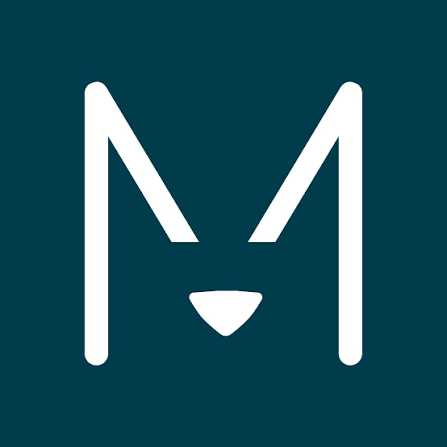 Simplified white line drawing of a cat's face on a dark teal background.