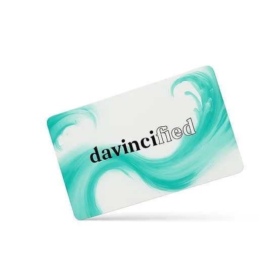 A card with a swirling teal and white background and the word "davidified" in bold black and regular gray font.