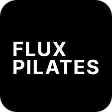 Flux Pilates logo with white text on a black background