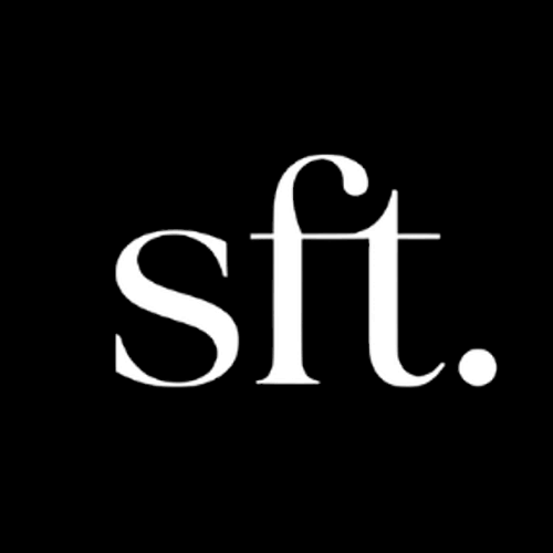The image displays the lowercase letters "sft." on a black background.
