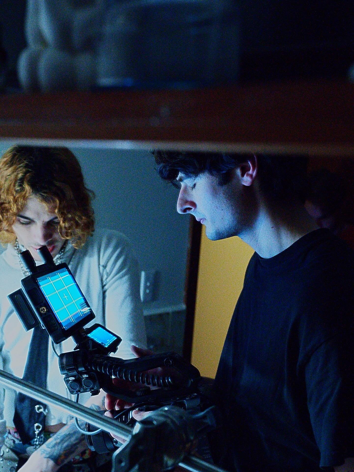 Filmmakers, Moon Pelekanos and Connor Spierings on set filming the 2026 short film, Isn't It Called True Love?