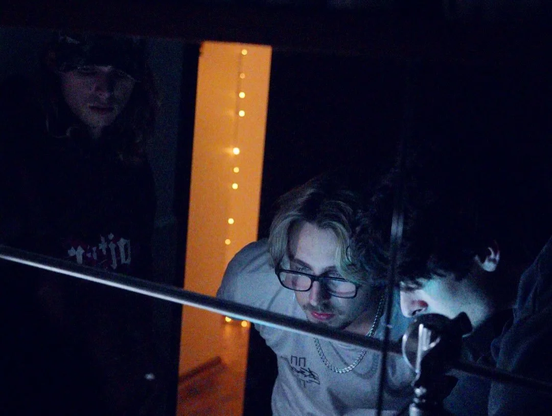 Filmmakers, Ted Blundell, Seaning and Connor Spierings on set filming the 2026 short film, Isn't It Called True Love?
