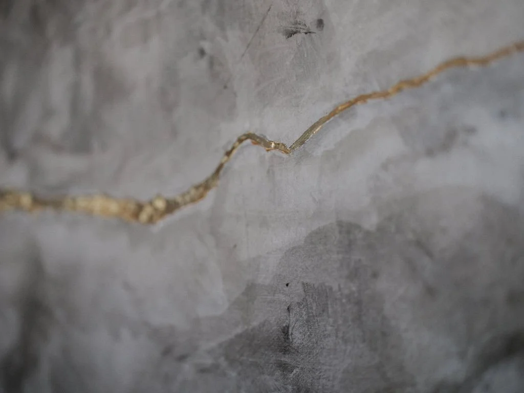 Close-up image of a crack in a gray concrete or stone surface.