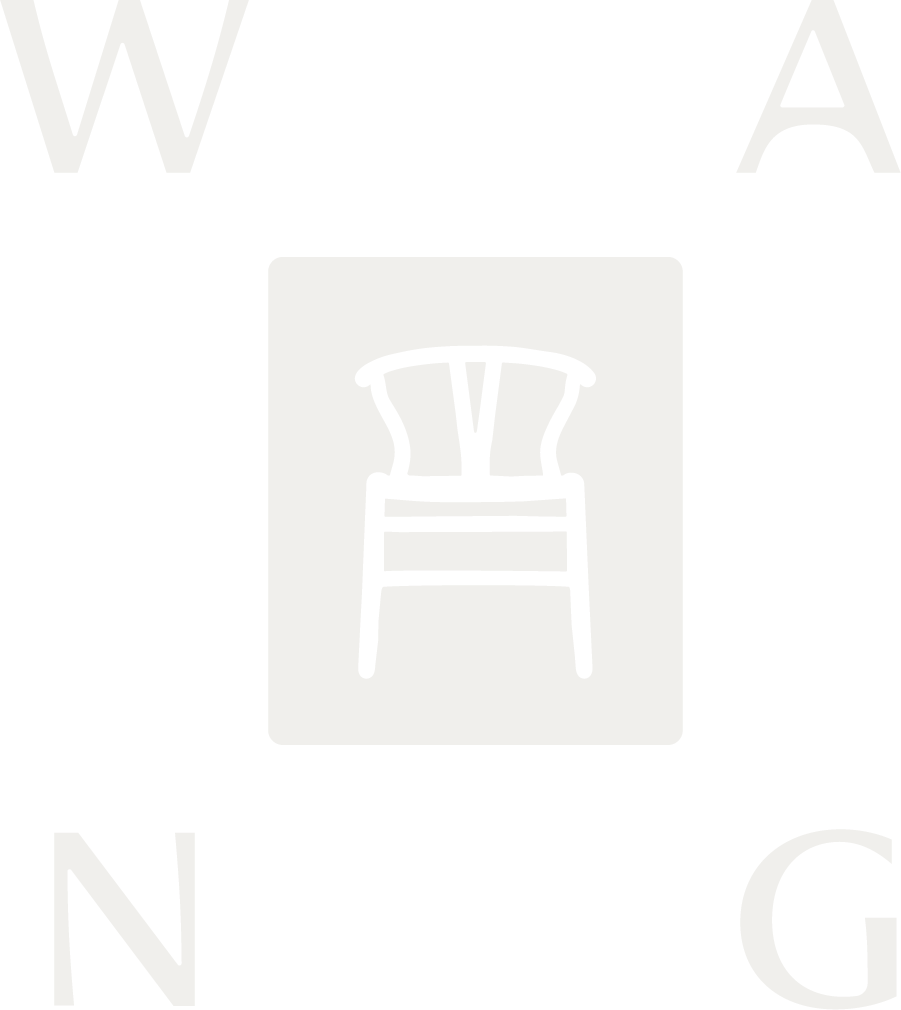 A black background with large white letters W, A, N, G at each corner. A simple line drawing of a chair in a white square in the center.