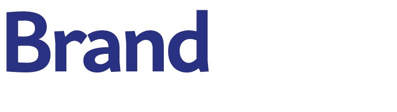 Blue "Brand" text logo on a white background