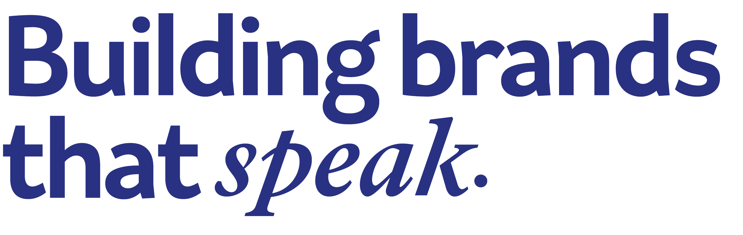 Blue text reading “Building brands that speak.”
