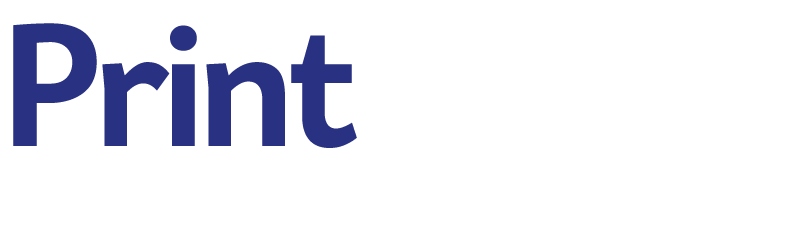 Blue “Print” text on a black background