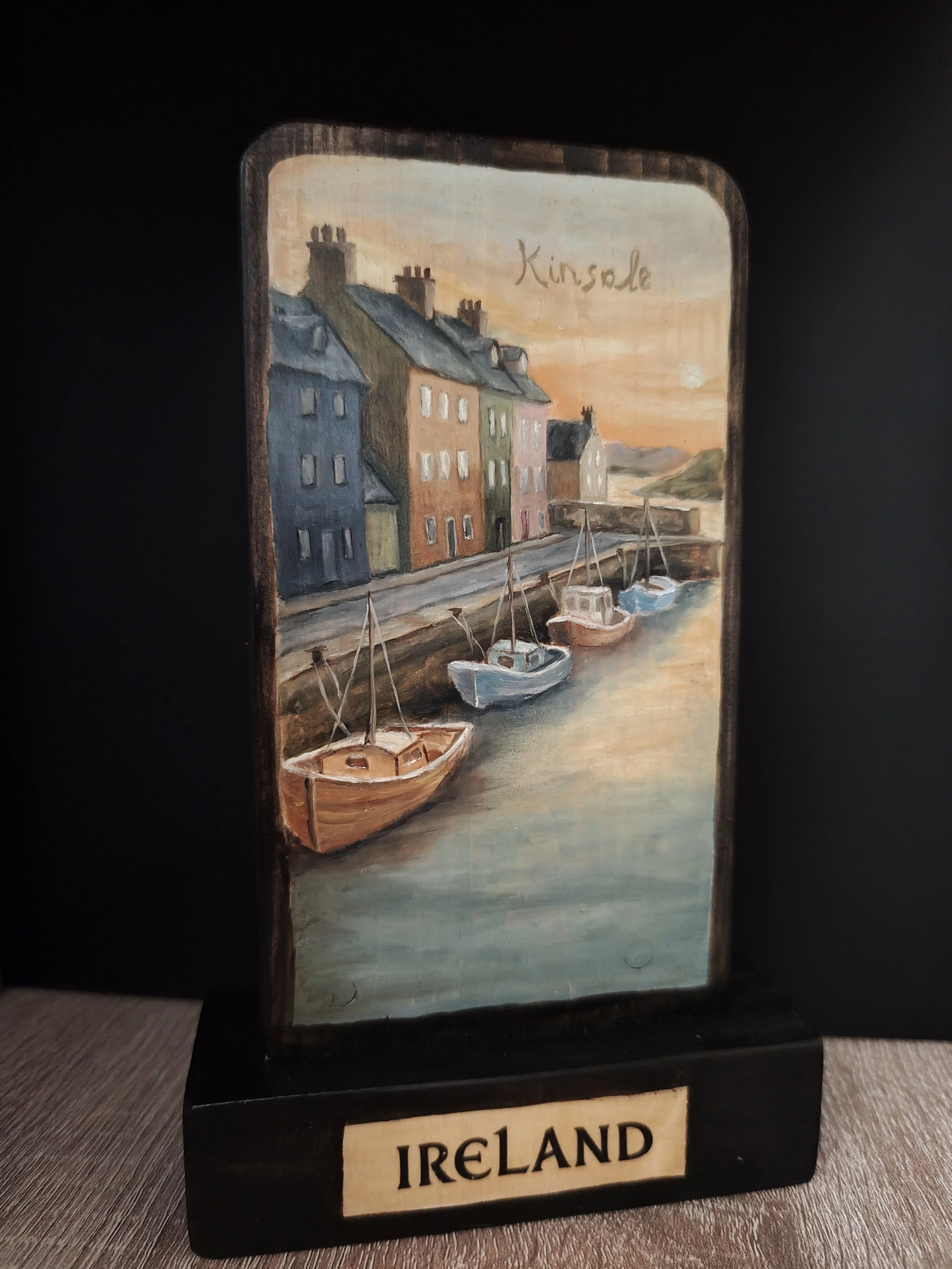 Kinsale – Hand‑painted Irish pine wood plaque (Harbour Light)