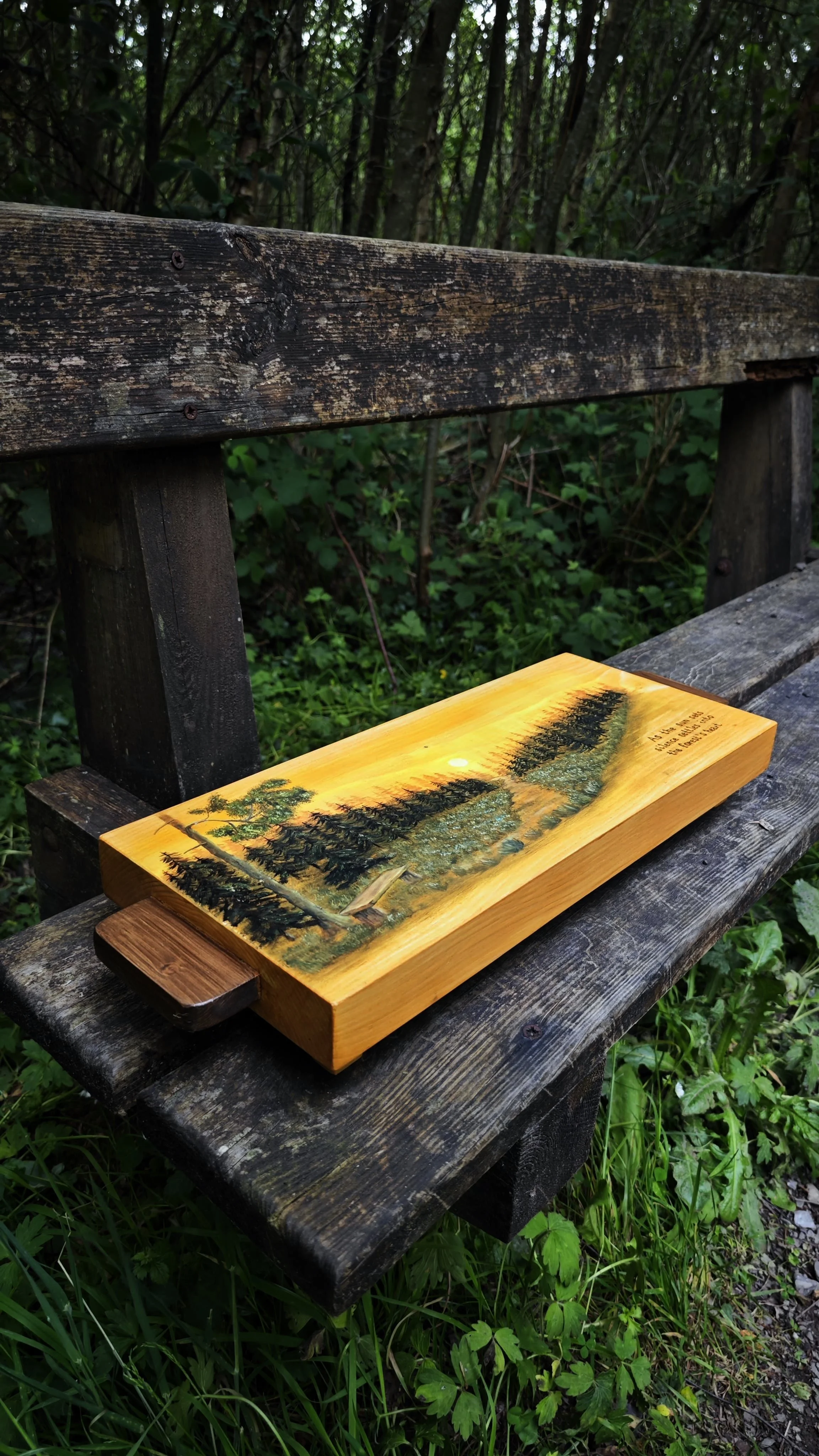 Forest Memories Tray – hand‑painted pine serving tray (woodland calm)
