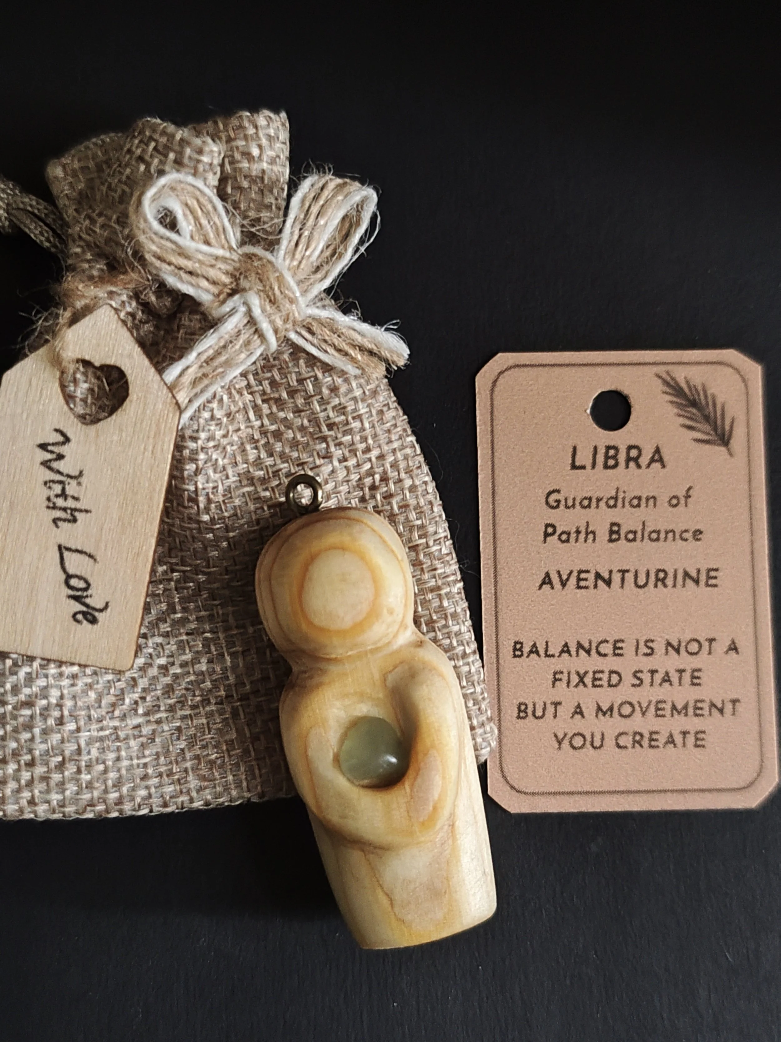 Libra (Path Balance, aventurine)-  Hand‑carved Irish pine guardian