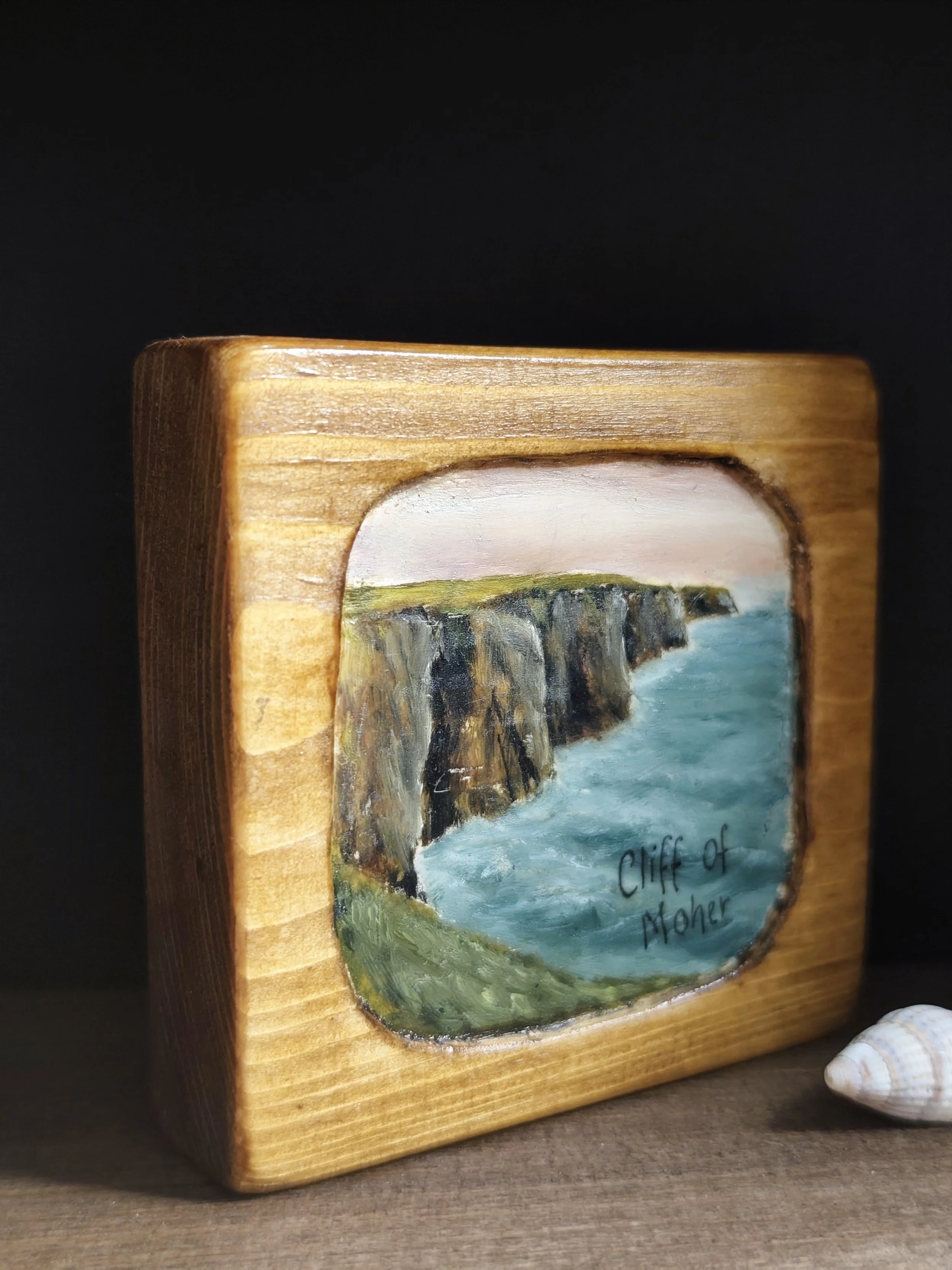 Cliff of Moher – Hand‑painted Irish pine wood block (Sea Cliffs)