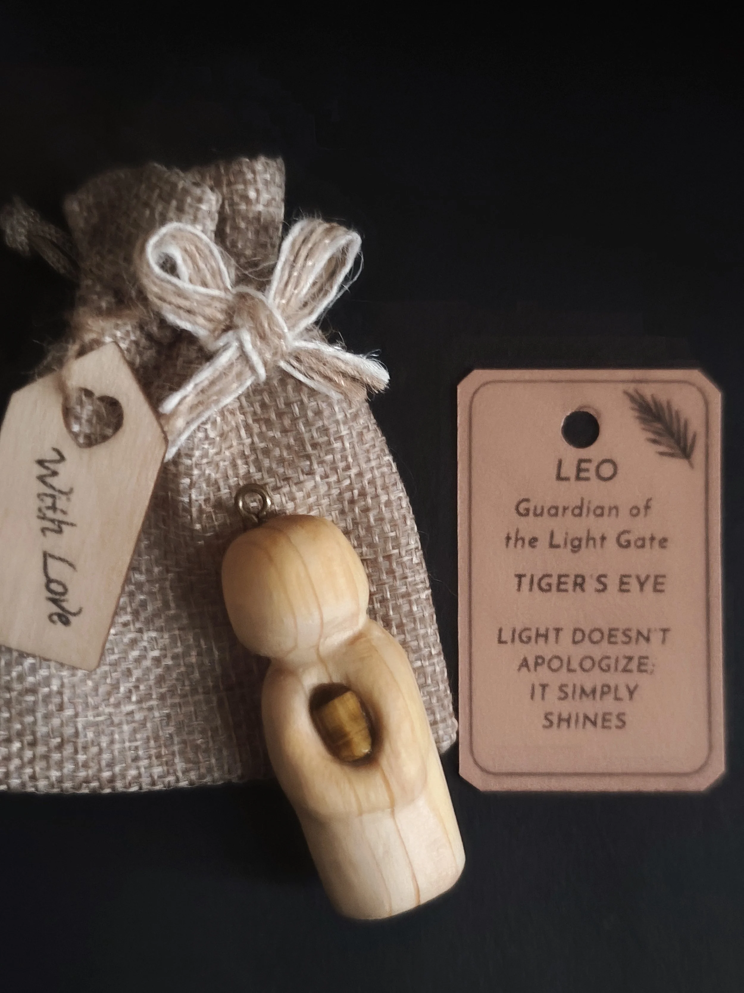 Leo (Light Gate, tiger’s eye)-  Hand‑carved Irish pine guardian