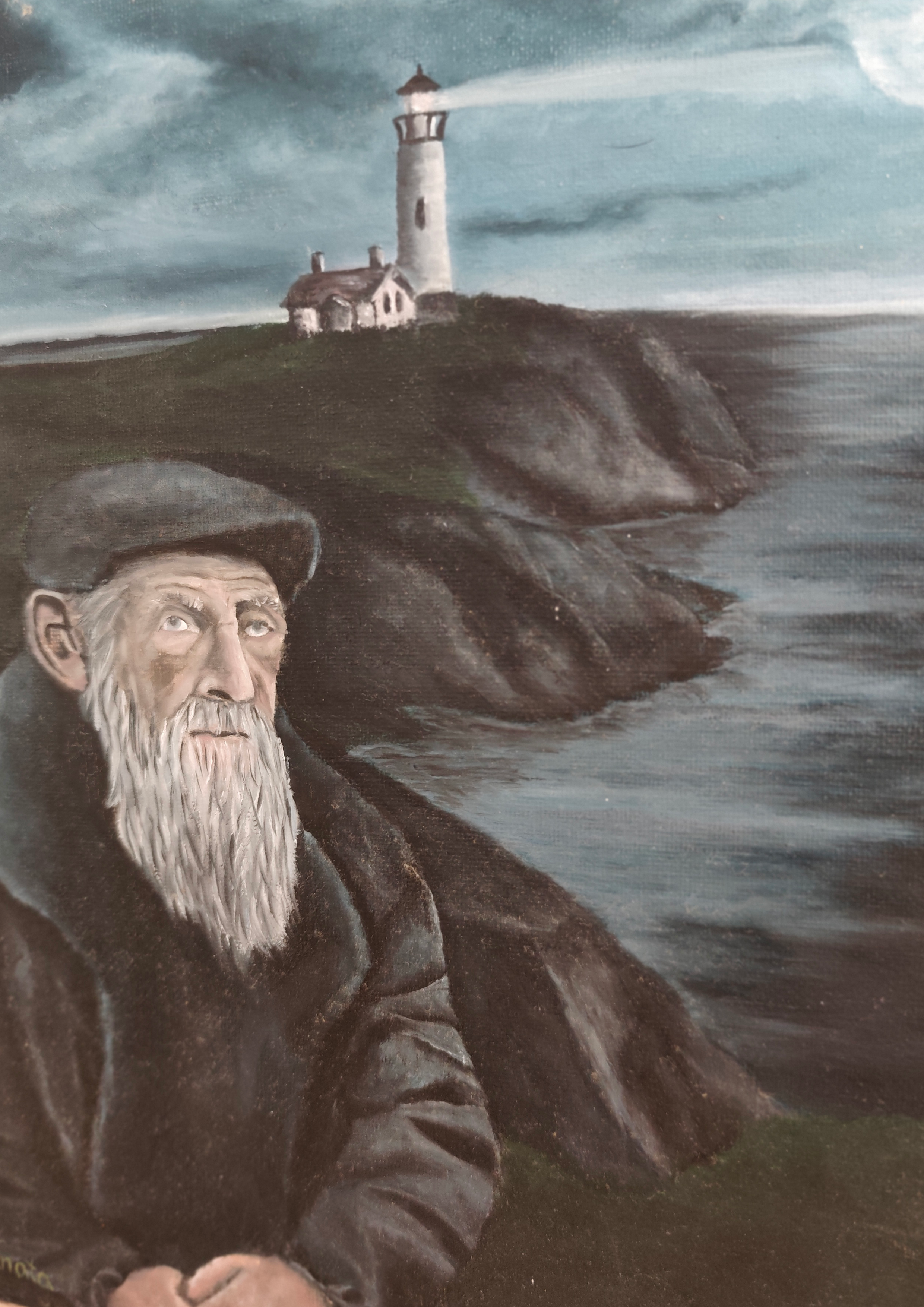 The Last Watch – original lighthouse keeper oil painting on canvas