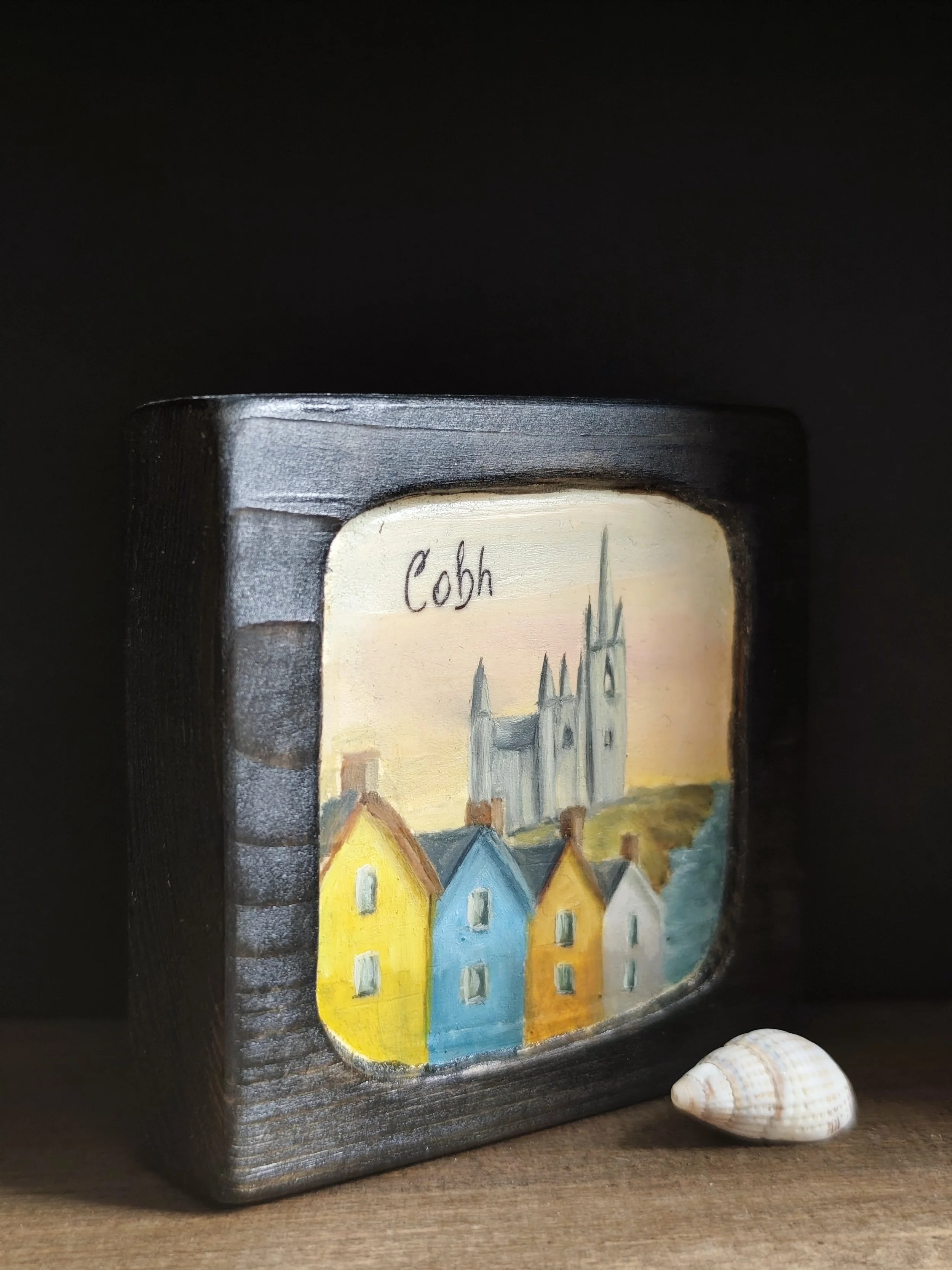 Cobh – Hand‑painted Irish pine wood block (Harbour Colours)