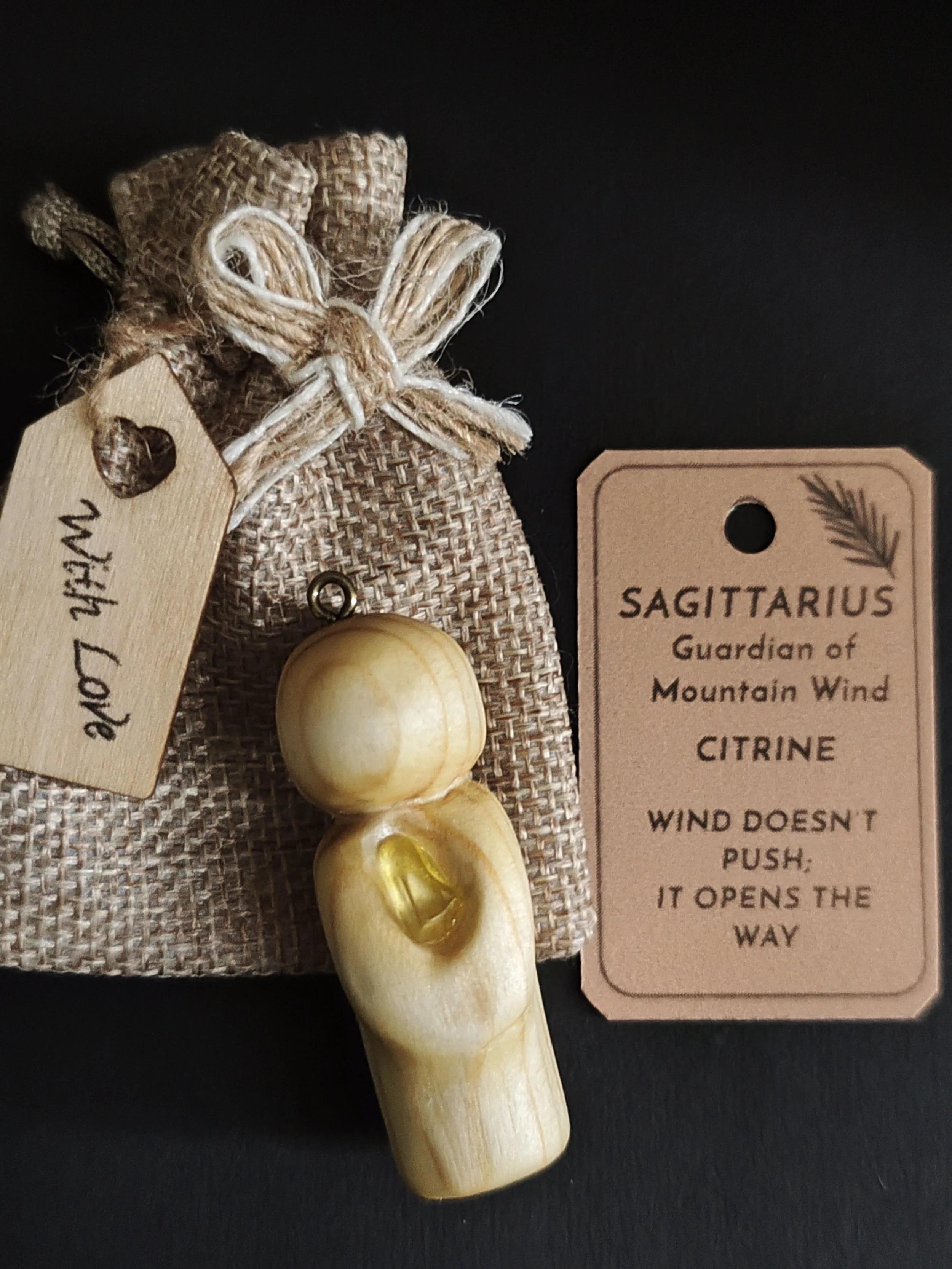 Sagittarius  (citrine) – Hand‑carved Irish pine Guardian