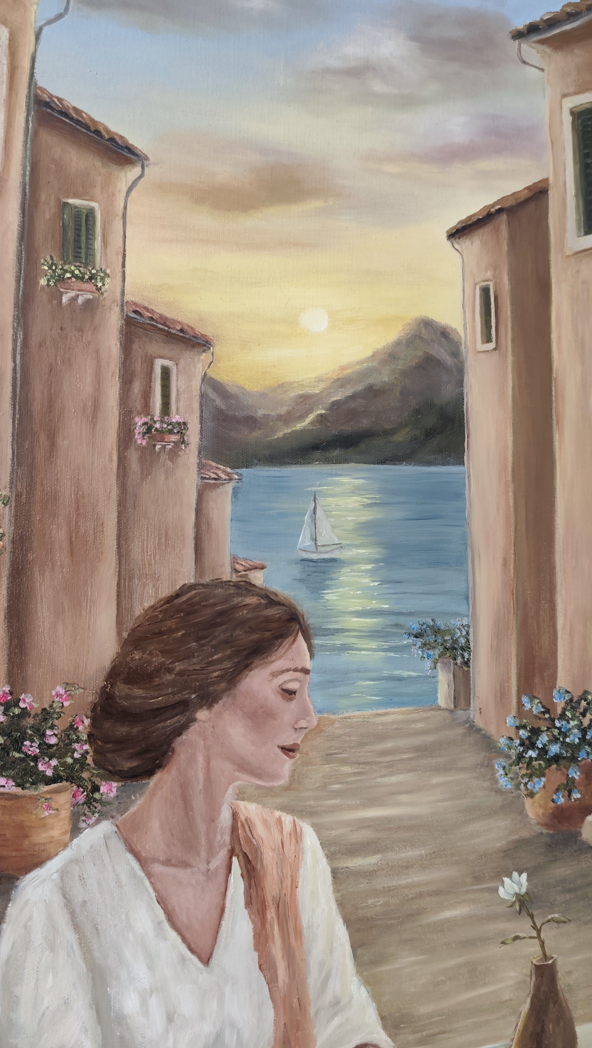 The Empty Chair – original oil painting on canvas (Italian evening scene)