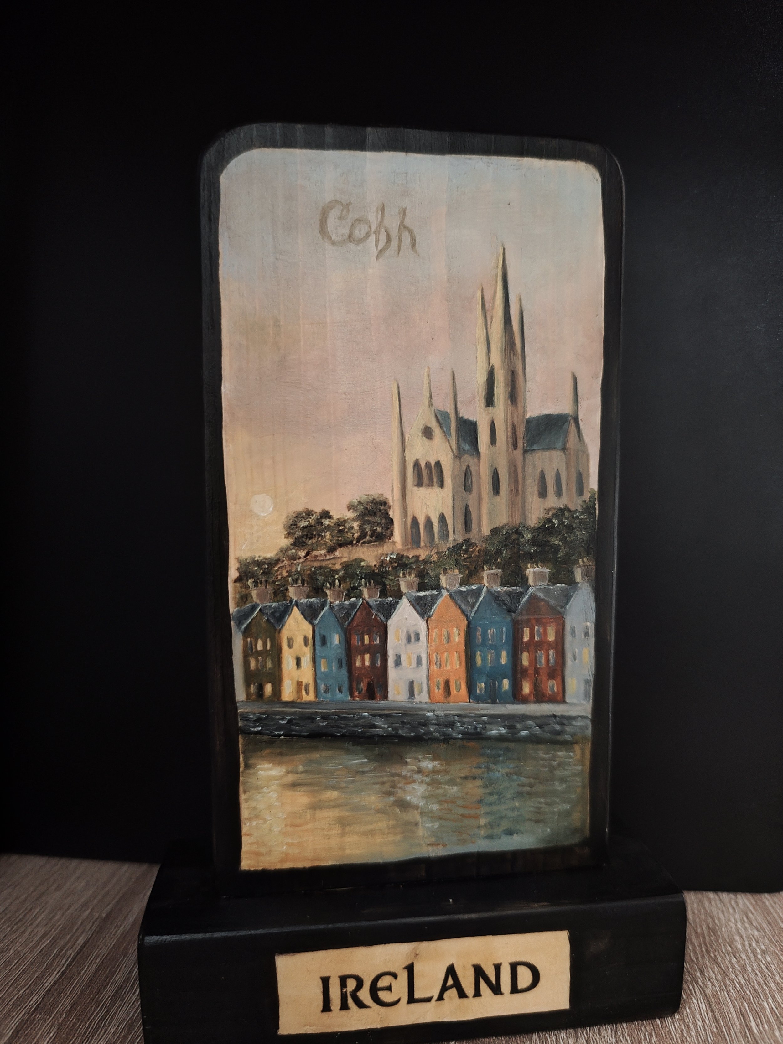 Cobh – Hand‑painted Irish pine wood plaque (Harbour Colours)