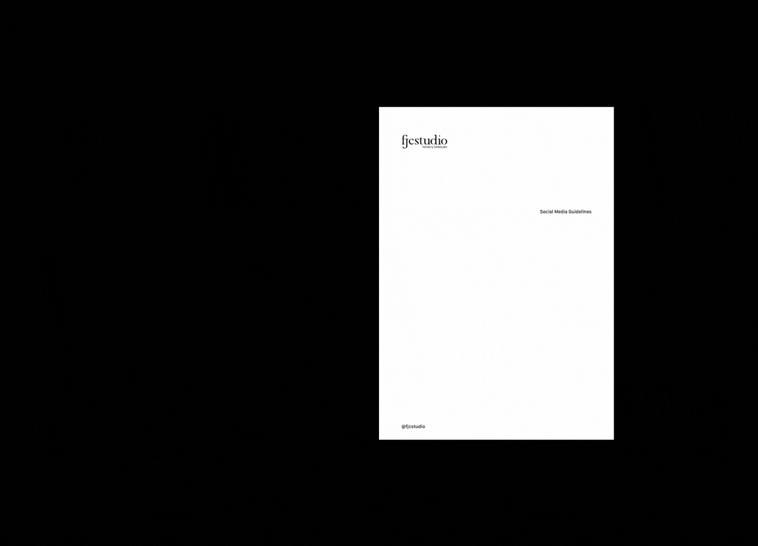 Social media guidelines document titled 'fJCstudio' on a dark background.