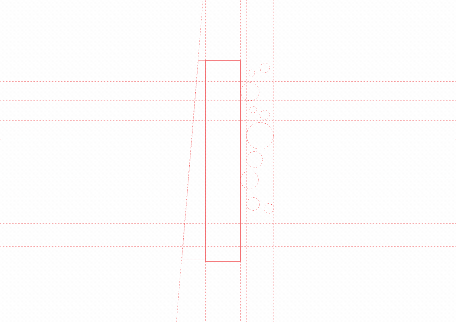 The image is a technical drawing or blueprint of a cylindrical object with smaller circles along one side, possibly representing holes or features, and includes construction lines, measurements, and guidelines.