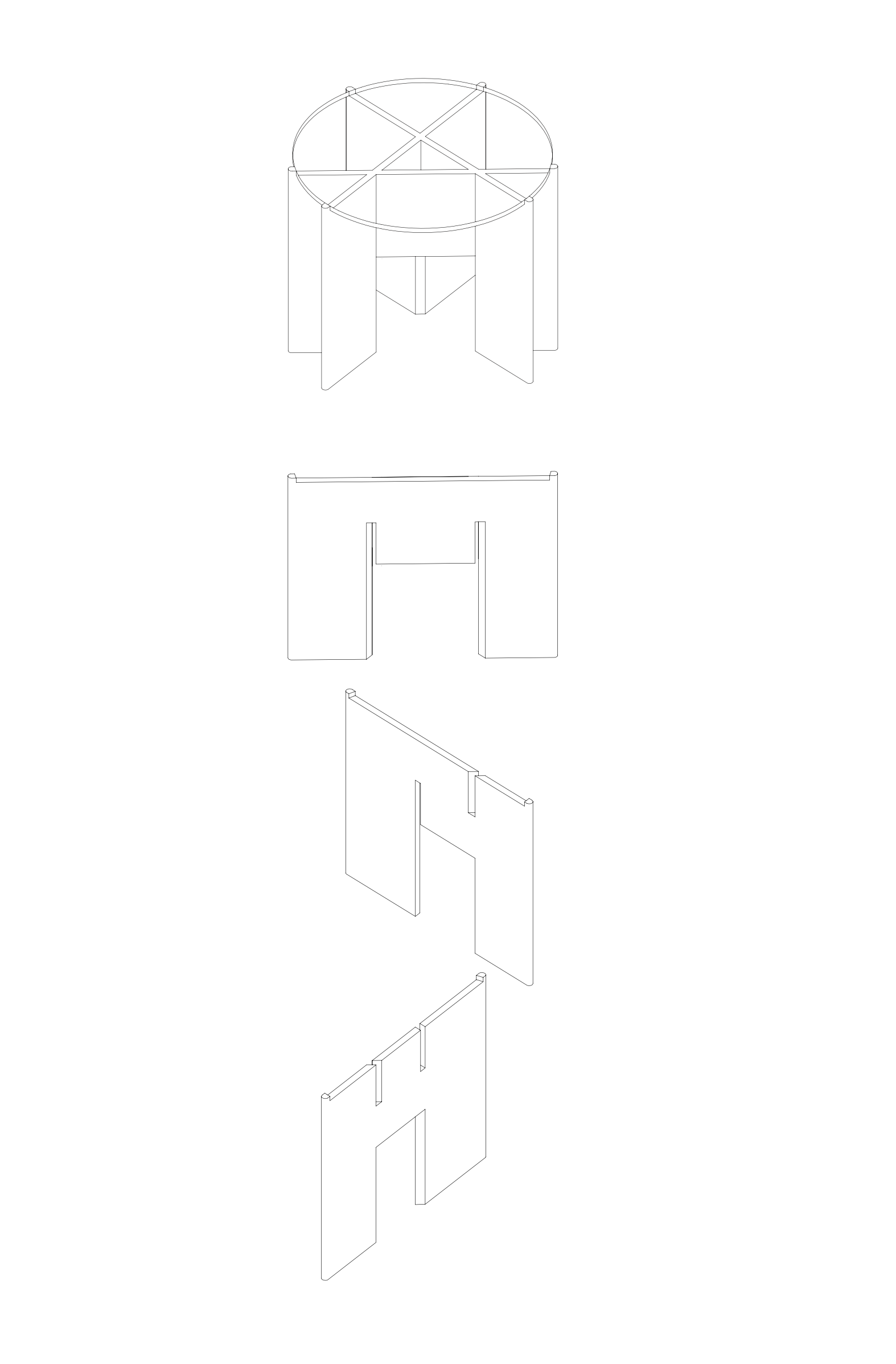 Isometric technical drawing showing multiple wall panel components in an exploded view.