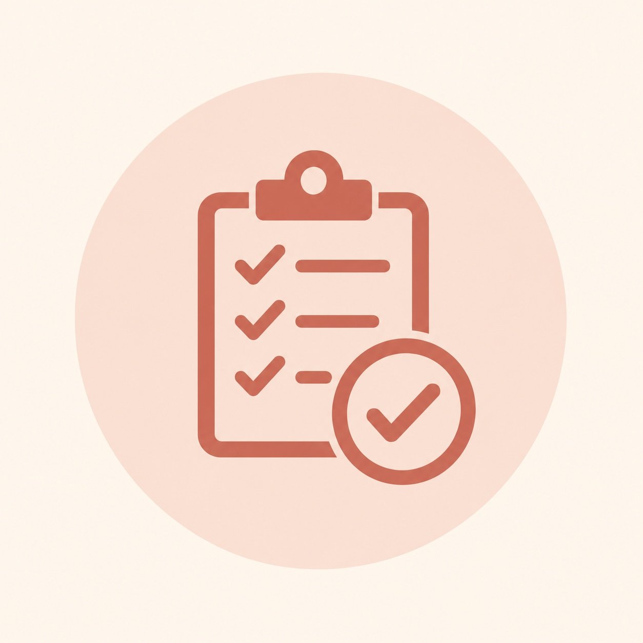 Icon of a clipboard with checkmarks and a large checkmark symbol