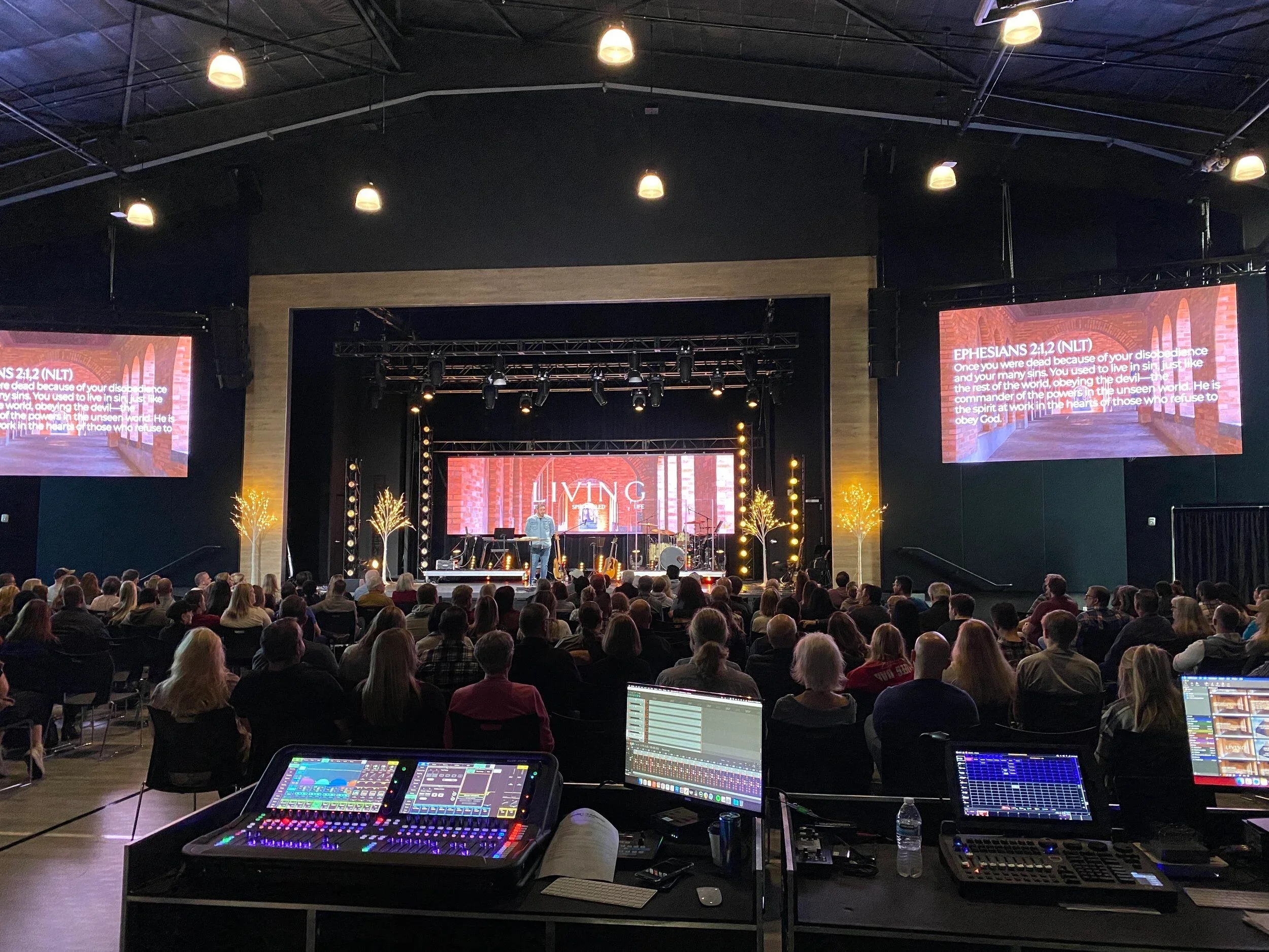 10x Fulcrum Acoustic FL283T Dual 8″ & 4x Sub 218L Dual 18″ - Powersoft Amplifiers - Linea Research DSP - Elation for all lighting - DVS Video Walls - Blackmagic Design Cameras & Switchers - Proper Acoustics - Grace Chapel