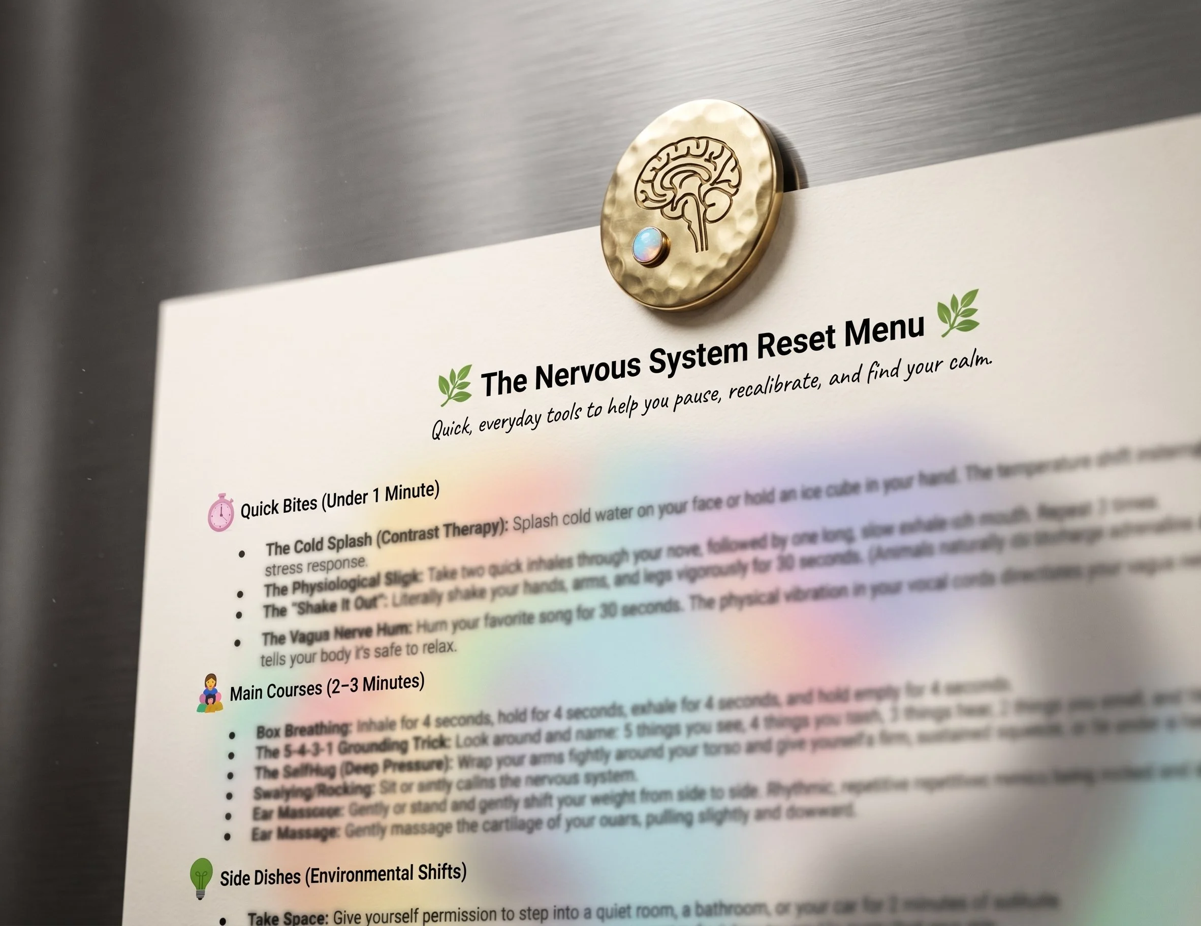 The Nervous System Reset Menu printed guide