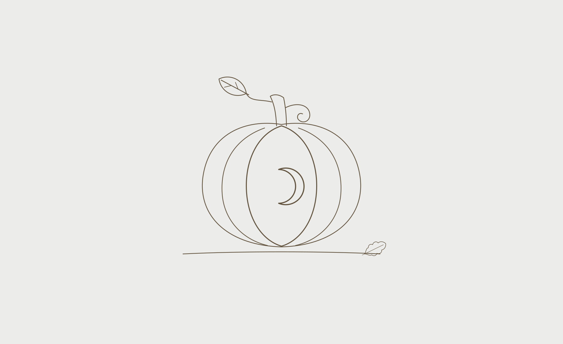 Line drawing of a pumpkin with a crescent moon carved into it