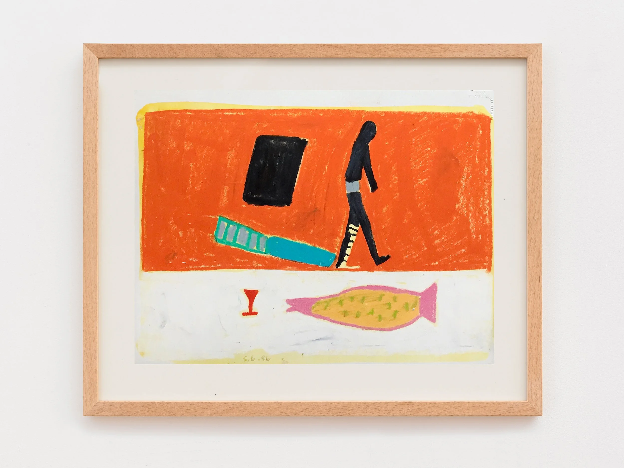 A colorful abstract painting with geometric shapes in a wooden frame.